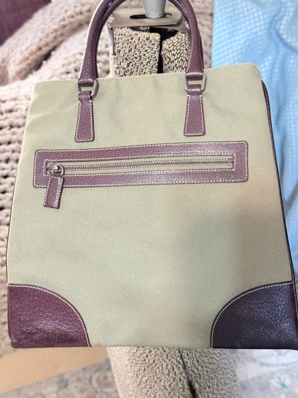 Prada Olive and Brown Canvas & Leather Tote - - Picture 6 of 14